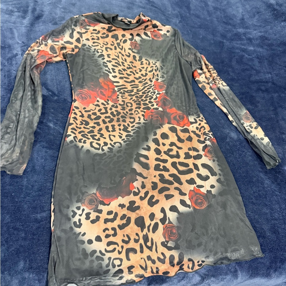 SHEIN Multicolor Animal Print Long Sleeve Dress